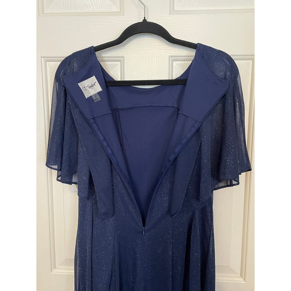 NWT J. Taylor Dress Size 12 Dark Blue Sparkle Formal Cape Evening Crew Neckline - Picture 13 of 13